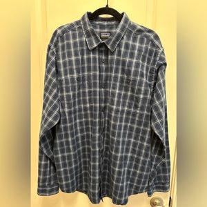 Men’s Patagonia Organic Cotton Plaid Blue Long Button Flannel Shirt- Large